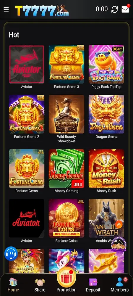 T7777 Game interface